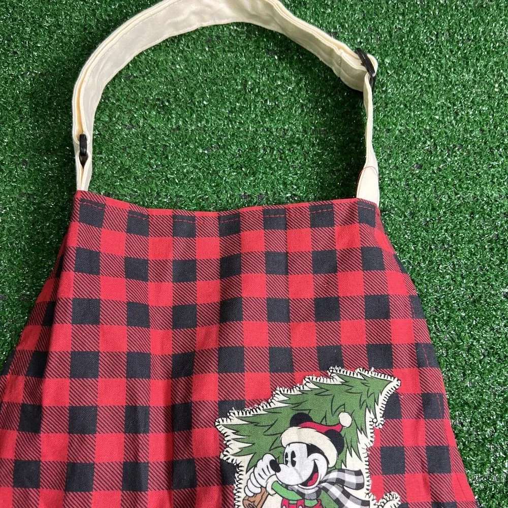 Farmhouse Farm Yuletide‎ Red Black Plaid Disney Mickey Mouse Christmas Apron NWT